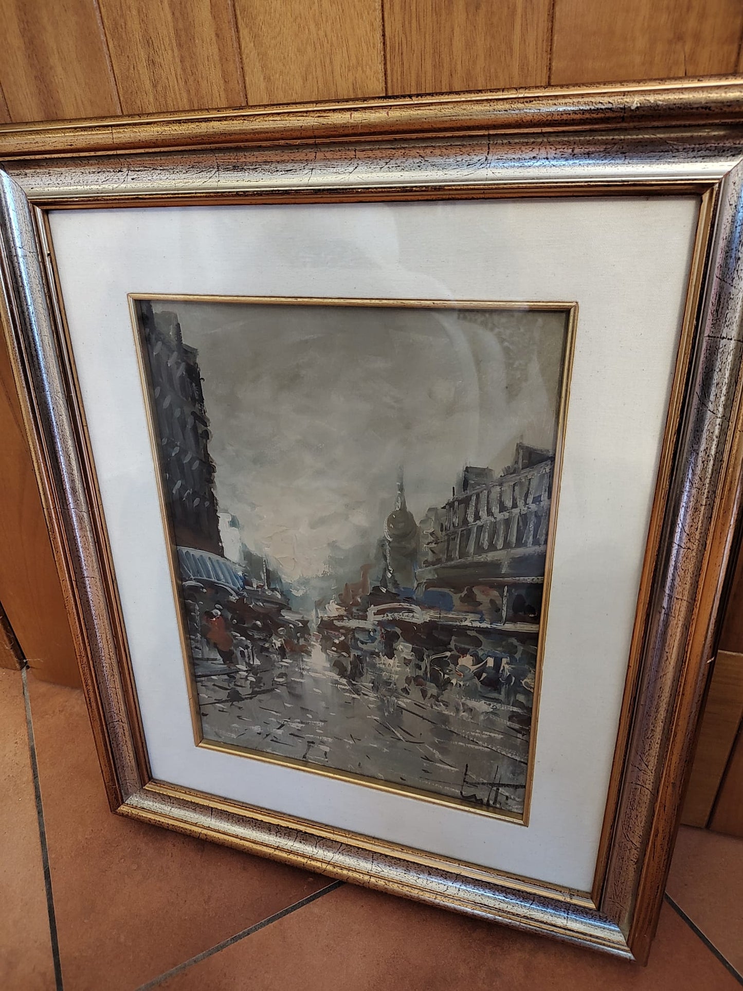 Scena Urbana sotto la Pioggia – Olio su Tela di Lietti (58×48 cm)