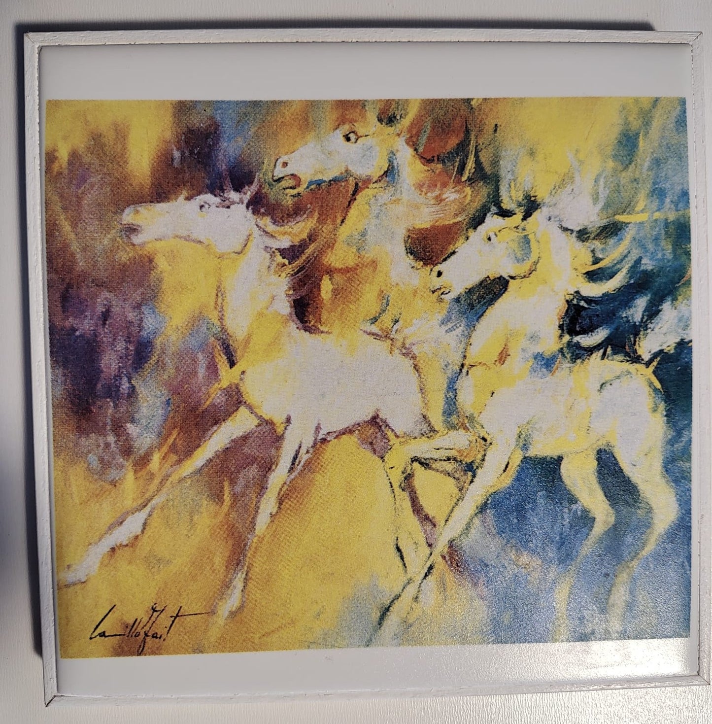 Dipinto a Olio firmato “Camillo Fait” – Tre cavalli in corsa