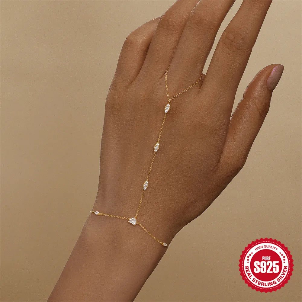 Bracciale Mano Donna in Argento 925 – Colore Oro con Zirconi Eleganti