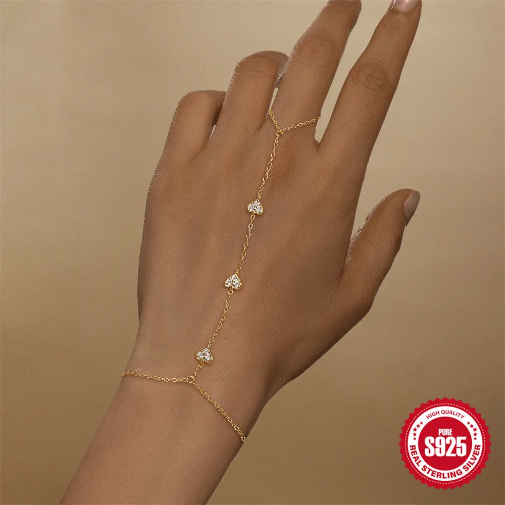 Bracciale Mano Donna in Argento 925 – Colore Oro con Zirconi Eleganti