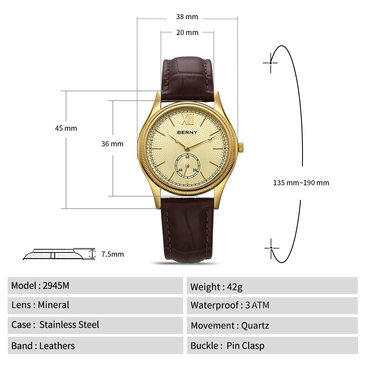 Orologio da Polso Elegante BERNY – Classico, Sottile e Raffinato