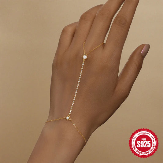 Bracciale Mano Donna in Argento 925 – Colore Oro con Zirconi Eleganti