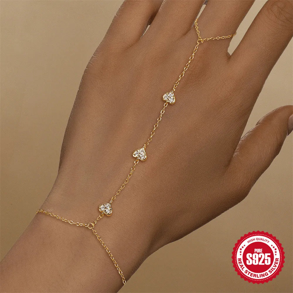 Bracciale Mano Donna in Argento 925 – Colore Oro con Zirconi Eleganti