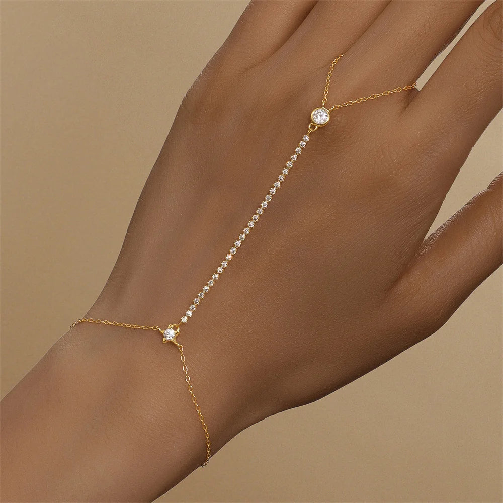 Bracciale Mano Donna in Argento 925 – Colore Oro con Zirconi Eleganti