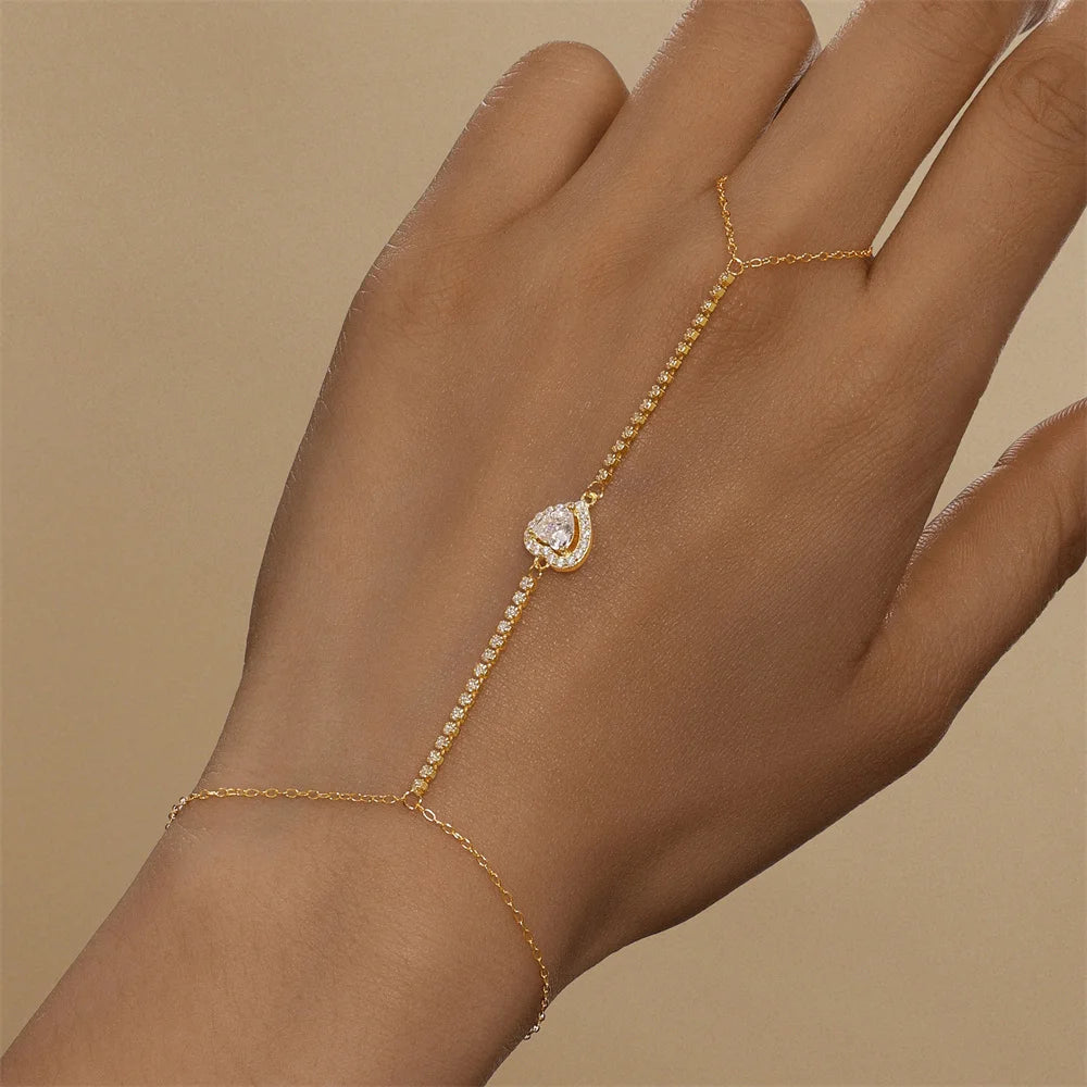 Bracciale Mano Donna in Argento 925 – Colore Oro con Zirconi Eleganti