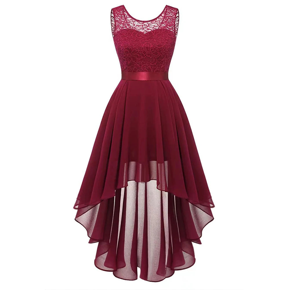 Vestito Elegante Donna – Gonna Asimmetrica e Corpino in Pizzo