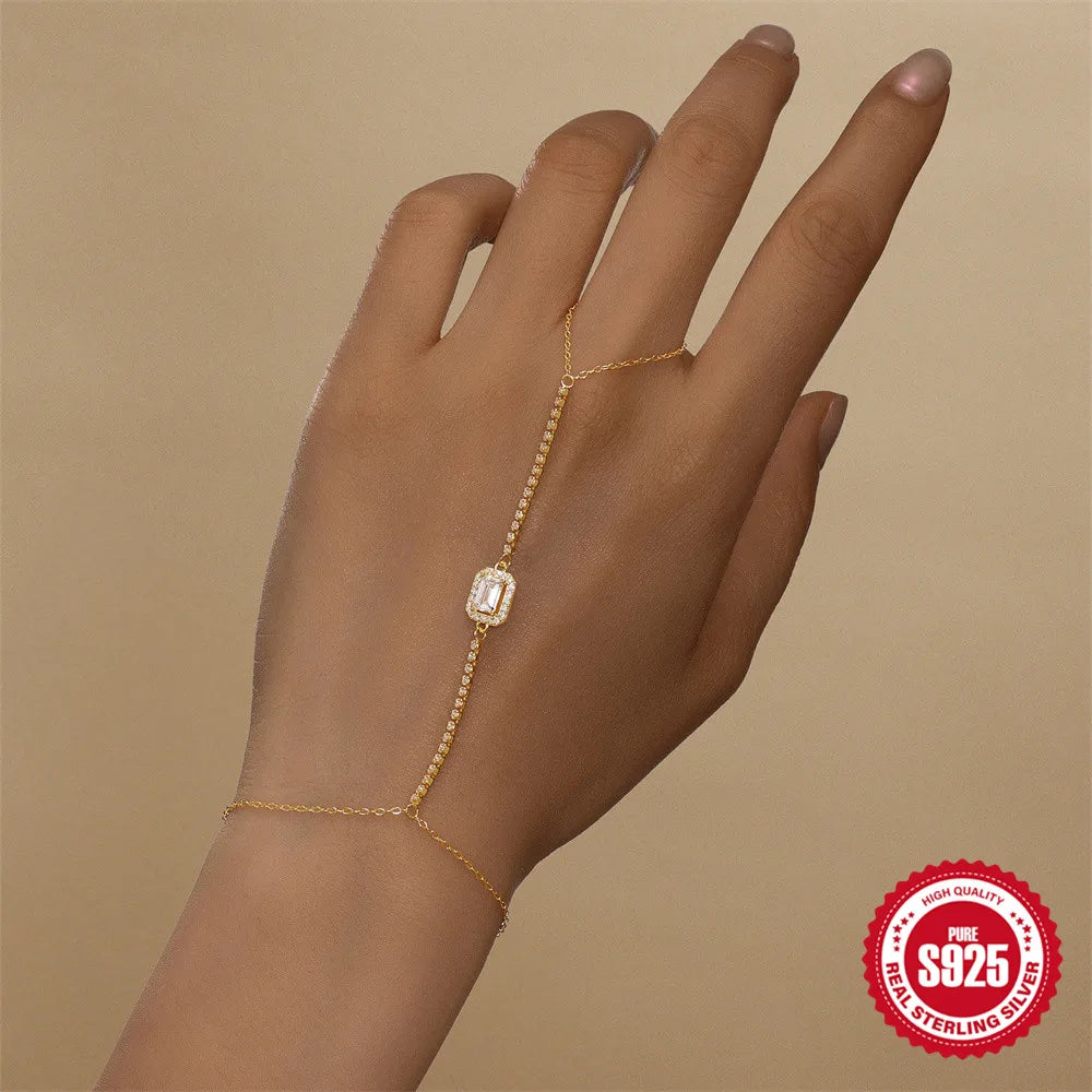 Bracciale Mano Donna in Argento 925 – Colore Oro con Zirconi Eleganti