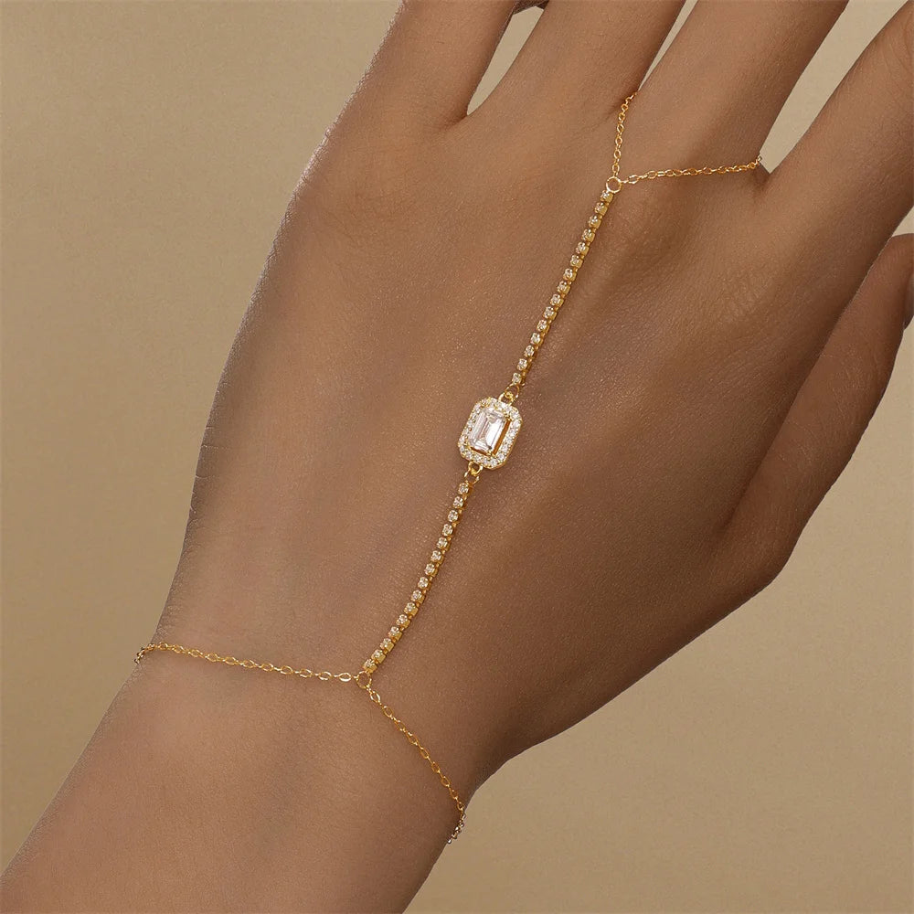 Bracciale Mano Donna in Argento 925 – Colore Oro con Zirconi Eleganti