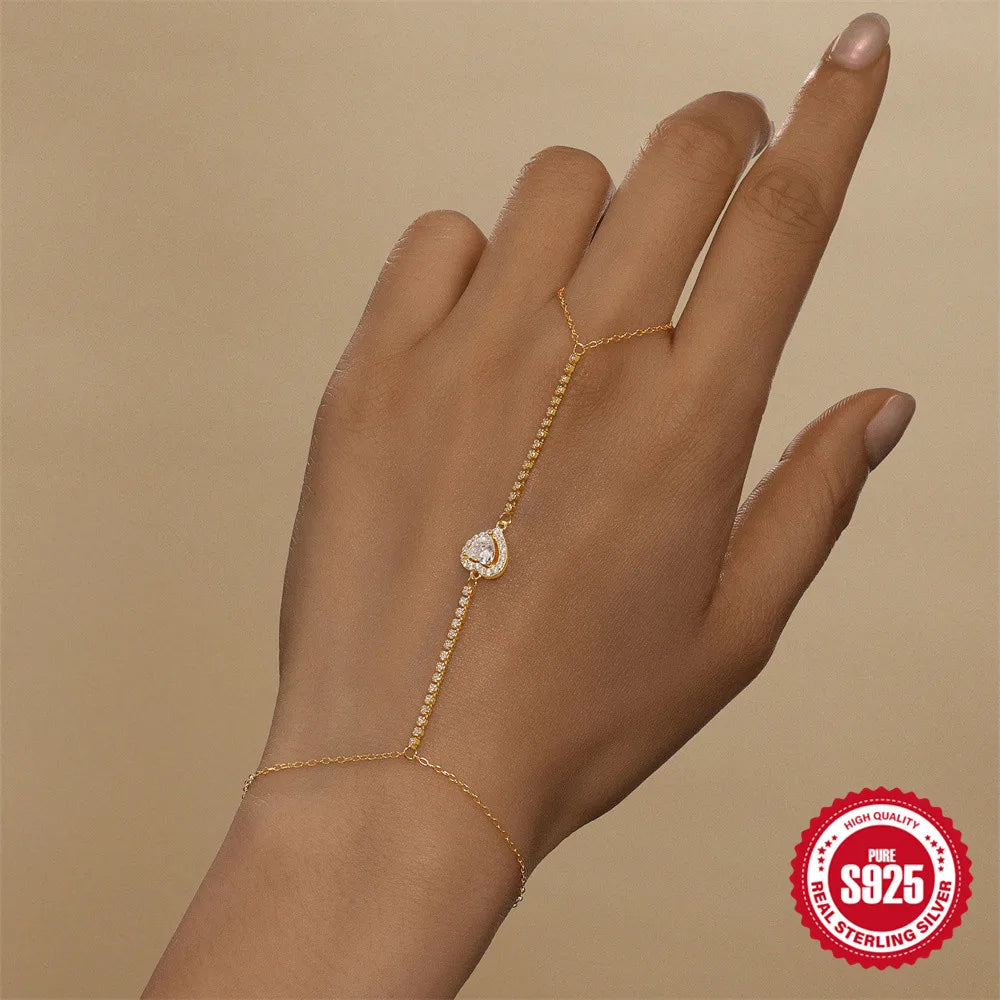 Bracciale Mano Donna in Argento 925 – Colore Oro con Zirconi Eleganti